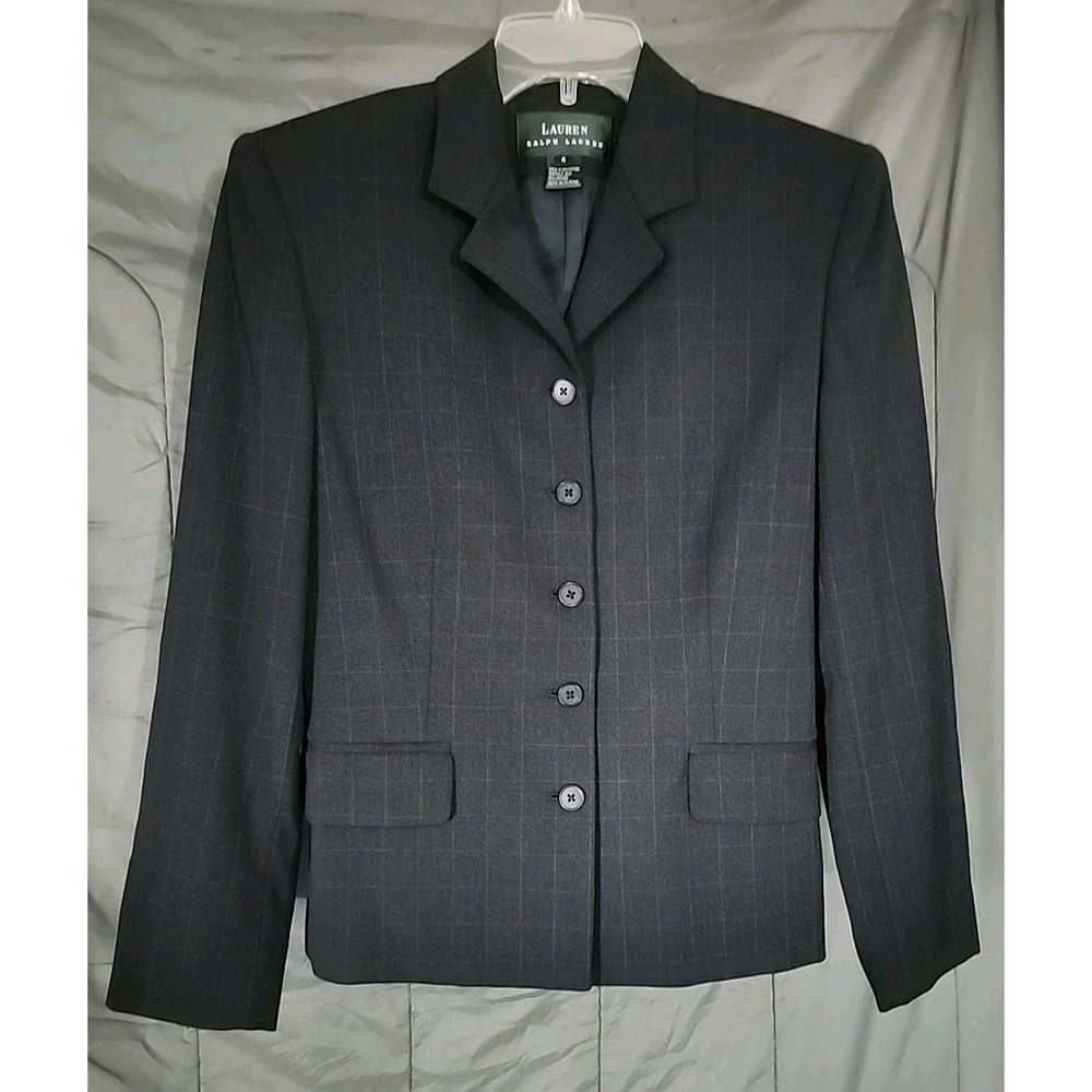 Lauren Ralph Lauren Women's Wool Button Front Pinstripe Blazer Navy Blue Sz 4